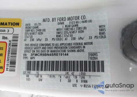 2025 Ford Bronco Sport Big Bend z USA, uszkodzony, nr VIN 3FMCR9BN4SRE19144